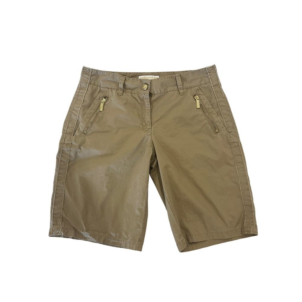 Michael Michael Kors Bermuda Shorts Womens 6 Tan Good Gold Zipper Pockets Cotton